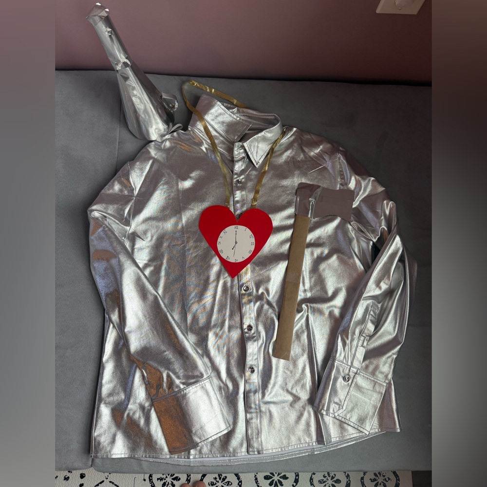 Handmade wizard of oz Tin man costume. Silver shirt XL